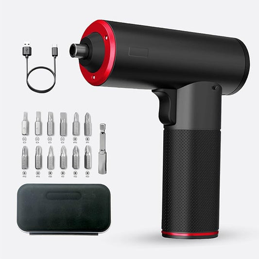 Electric Cordless Screwdriver Set, 4V Rechargeable Screw Gun with 12 Drill Bits, Screwdriver Kit with LED Light, Separable Battery Pack with USB Charging Cable for Home, DIY, Repair