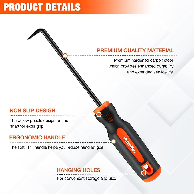 ValueMax 10-Piece Precision Hook and Pick Set with Scraper, Magnetic Telescoping Pick Tool, Removal Puller Hooks for Automotive and Electronic Tools, Car Auto Hoses, Oil Seal/O-Rings, Gaskets