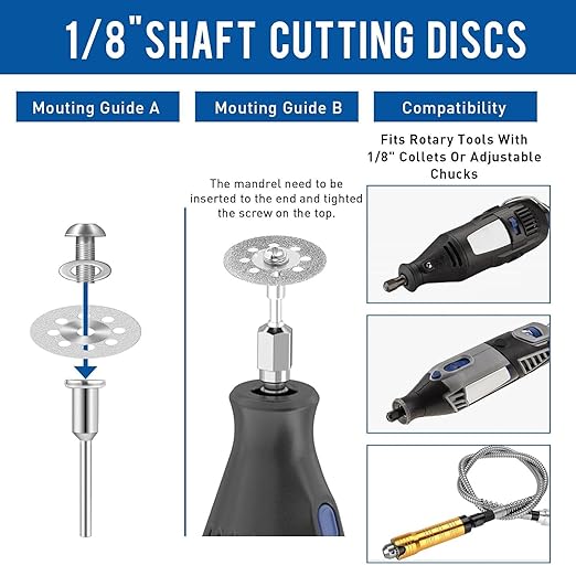 22mm 20Pcs Diamond Cutting Wheel 545 Cut Off Discs Coated for Dremel Rotary Tool with 402 Mandrel (3mm) 4pcs and Screwdriver for Stone Glass Tile Marble Cutting (22mm)