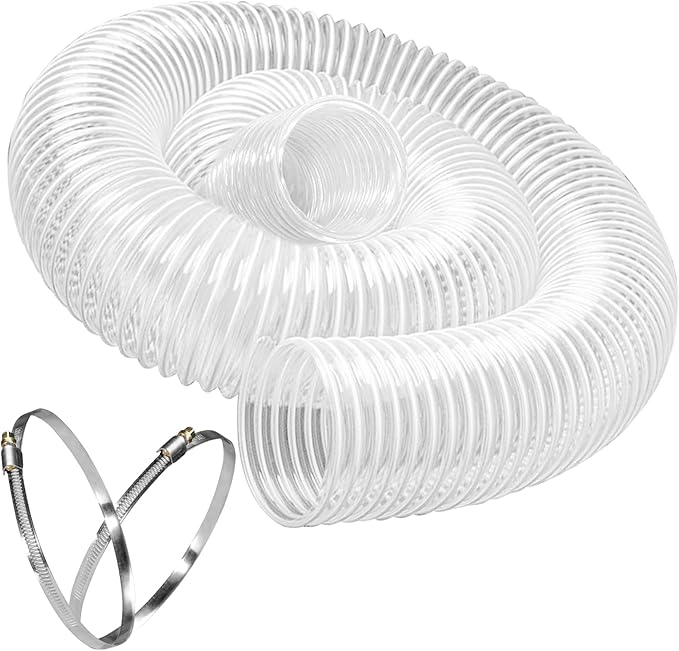 6" x 10' Dust Collection Hose, Puncture Resistant PVC Dust Collection Hose with Carbon Steel Wire Coil - Flexible Clear PVC for Dust Collectors