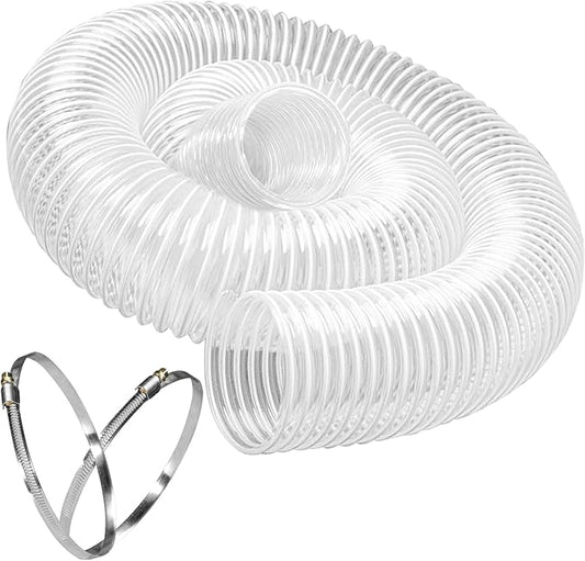 6" x 10' Dust Collection Hose, Puncture Resistant PVC Dust Collection Hose with Carbon Steel Wire Coil - Flexible Clear PVC for Dust Collectors