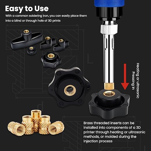 #2-56#4-40#6-32#8-32#10-24 Threaded Inserts-548 Pieces Assortment Kit+8xSoldering Tips for Heat-Set Insert,Brass Knurled Nuts for 3D Printing Components and Plastic Parts