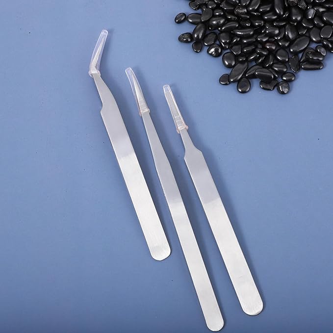 3Pcs Precision Tweezers Set, Stainless Steel Reverse Tweezers for Crafting Extra Fine, Angled, Blunt Tips for DIY Crafts Jewelry Making Beading Laboratory Work, Needle Nose Tweezer