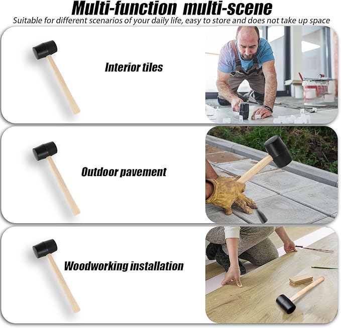 8 Oz Rubber Mallet Hammer,Small Mallet with Wood Handle,Double Faced Heavy Duty Rubber Head