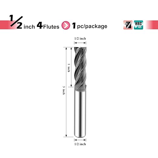 SPEED TIGER Micrograin Carbide Square End Mill - 4 Flute - ISE1/2 4T (1 Piece, 1/2") - for Milling Alloy Steels, Hardened Steel, Metal & More ??Mill Bits Sets for DIYers & Professionals