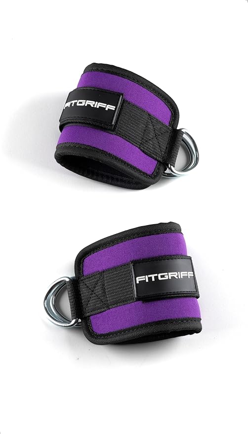 Fitgriff짰 Ankle Straps V1 for Cable Machine (2 Pieces) - Gym Workout Equipment - Leg Pulley Attachment, Kickback Straps