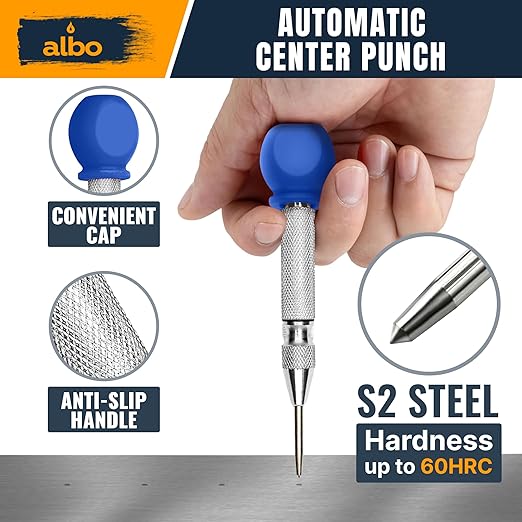 ALBO Automatic Center Punch Set ??3 Heavy Duty Spring Loaded Punch Tools for Metal, Wood, Steel ??Precision Tips, Galvanized & Blackened Options, Storage Box ??Ideal for DIY, Workshop & Professionals