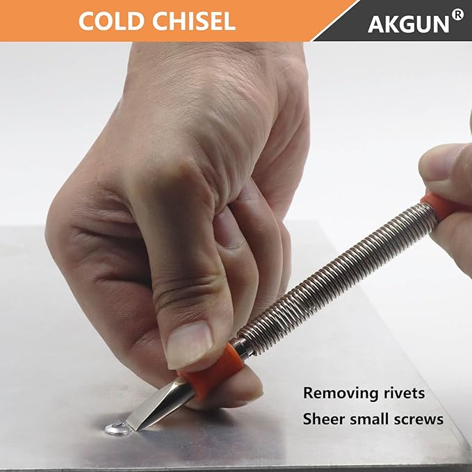 2-Piece Hammerless 5/16-Inch Cold Chisel and 1/8-Inch Center Punch Set, Spring Loaded Rivet Removal Set for Metal Wood