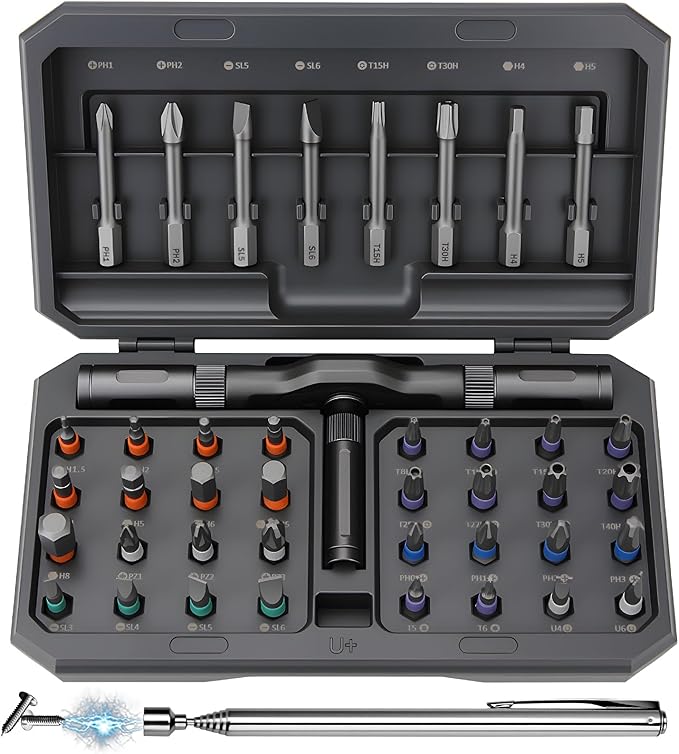 DISEN 43 in 1 Ratcheting Screwdriver Set with 58-Tooth Handle & Magnetic Pickup, 40 S2 Steel Bits Long/Short, Professional Repair Kit for Electronics, Computer, Furniture,Bike, Ideal Gift for Men