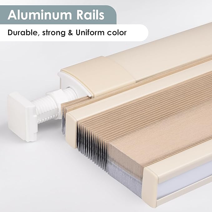 LazBlinds No Tools No Drill Cordless Cellular Shades, Top Down Bottom Up (TDBU) Honeycomb Shades for Home, Blackout Light Blocking Thermal Insulation Blinds for Windows, 33" W x 48" H, Beige