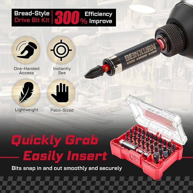 32Pieces Impact Screwdriver Bits Set, S2 Steel Magnetic Phillips/Slotted/Square/Security Torx Muliti Insert Bits Tips Set with Impact Bit Holder and 1/4?쒾ocket Adapter(Red Storage Box Case)