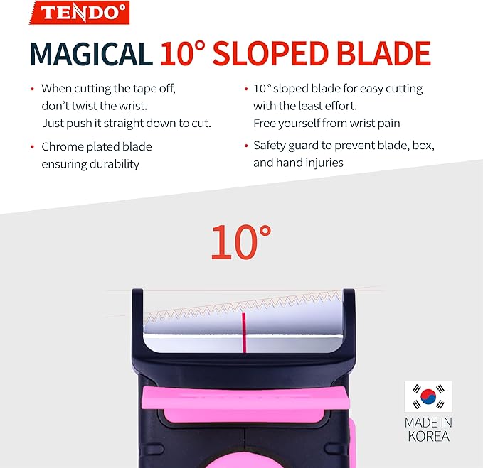 Heavy Duty Shipping Tape Dispenser: TENDO째 Premium Line ??Reusable, Replaceable, Eco-Friendly 2?쇺?Master Piece Dispenser for Pros with Patented 10째 Sloped Chromium Blades - P-2200 (4th Gen.)_Pink
