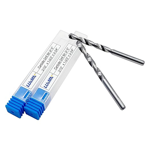 Solid Carbide Jobber Drill Bits 3/16" with Straight Shank and 118째 Point Angle, Made from K20 Tungsten Carbide,Applications: for Stainless Steel Alloy Metal, 2pcs, by LU&MN