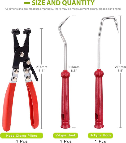 Keadic 7 Pieces Hose Clamp Plier Set, Including 6Pcs Hose Clamp Removal Hooks and Picks & 1Pcs Flat Band Car Water Pipe Locking Plier for Car Truck Fuel Oil Water Pipe Repair