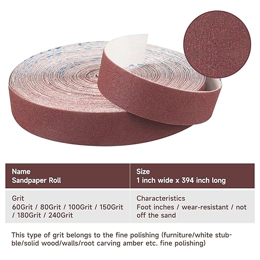 Emery Cloth Roll,400 Grit Continuous Sandpaper Roll 1" x 90 Feet Sandpaper Roll for Wood Furniture Finishing Metal Sanding Automotive Polishing