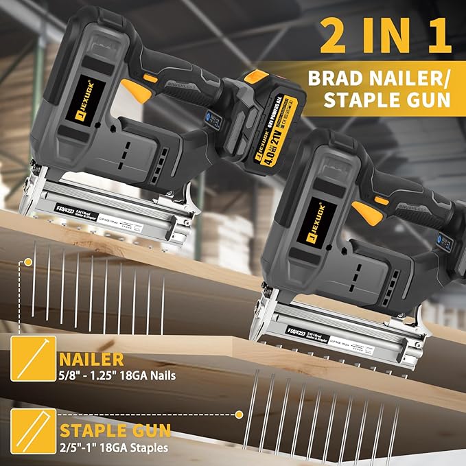 Nail Gun, Brad Nailer Cordless with 2 x 4.0Ah Battery, 2-in-1 18 Gauge Electric Pistola De Clavos De Bateria with 1200pcs Nails,Power Nailers & Staplers for Woodworking, Home Improvement DIY