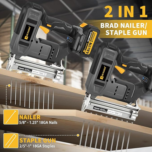 Nail Gun, Brad Nailer Cordless with 2 x 4.0Ah Battery, 2-in-1 18 Gauge Electric Pistola De Clavos De Bateria with 1200pcs Nails,Power Nailers & Staplers for Woodworking, Home Improvement DIY