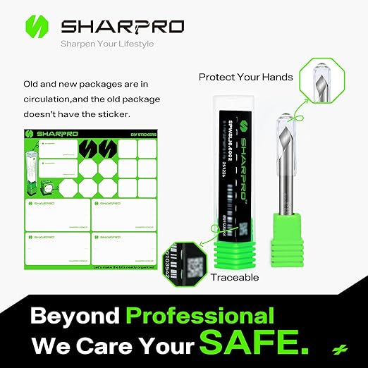 SHARPRO Chamfer Router Bits V Groove O Flute Spiral Router Bit 60 Degree 1/4 Inch Shank CNC Carbide V-bit for Engraving and Chamfering Lettering, Ideal for Wood, Acrylic and PVC