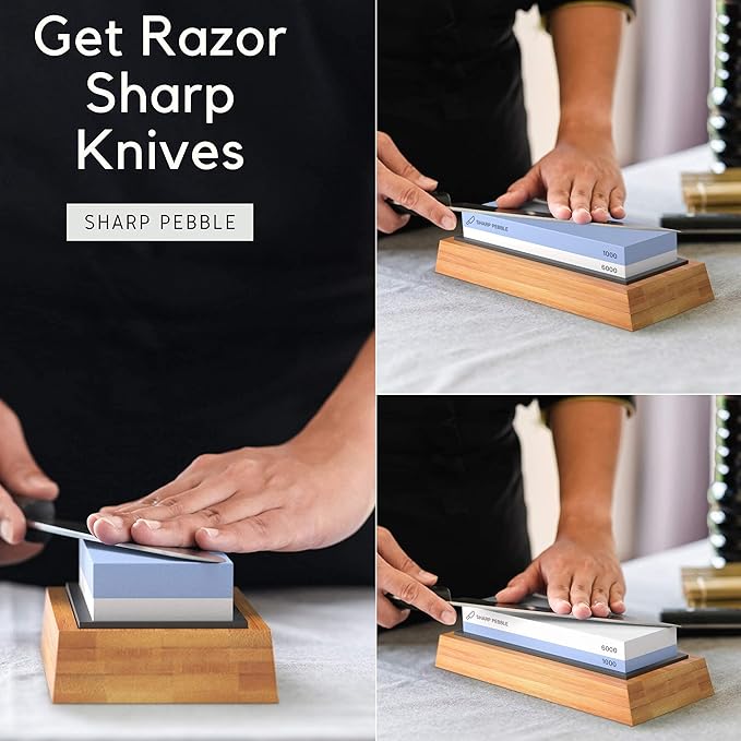 Sharp Pebble Knife Sharpening Stones Kit with 400/1000 and 1000/6000 Grit with Flattening Stone & Angle Guide