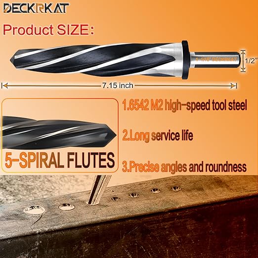 1-1/16" Reamer Drill Bit for Metal, M2 HSS Taper Reamer for Steel, Alloy, Wood, Plastic to Align, Enlarge Holes ??5-Spiral Flutes,1/2"Non-Slip Shank, 27mm Car Reamer, Bridge Construction Reamer.
