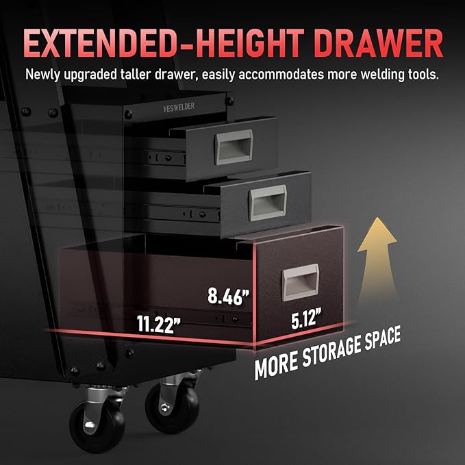 YESWELDER Welding Cart with 3 Drawers for MIG Welder TIG Welder and Plasma Cutter, Heavy Duty Large Storage 360째 Rolling Welding Trolley