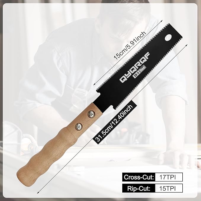 Small Hand Saw, 6 Inch Japanese Pull Saw with Double Edges 15/17 TPI Flush Cut Saw for Woodworking DIY Projects