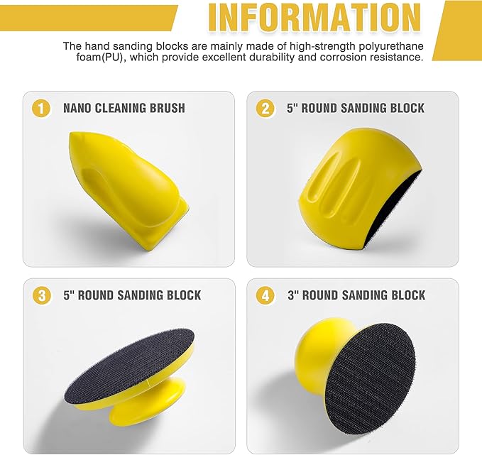 Sanding Block 3 PCS Hook and Loop Sanding Block and 1 PCS Mouse Sander 1 Pack Round and Mouse Sanding Block Set for Woodworking Furniture Making Arts Crafts