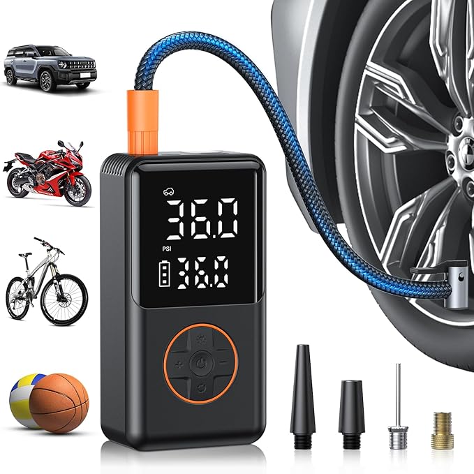 Tire Inflator Portable Air Compressor - 150PSI Electric Bike Pump, Auto Shut Off & Digital Pressure Gauge, Cordless Air Pump for Car Tires, Motorcycles, Balls with LED Light