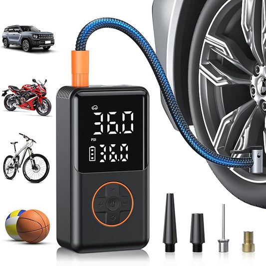 Tire Inflator Portable Air Compressor - 150PSI Electric Bike Pump, Auto Shut Off & Digital Pressure Gauge, Cordless Air Pump for Car Tires, Motorcycles, Balls with LED Light