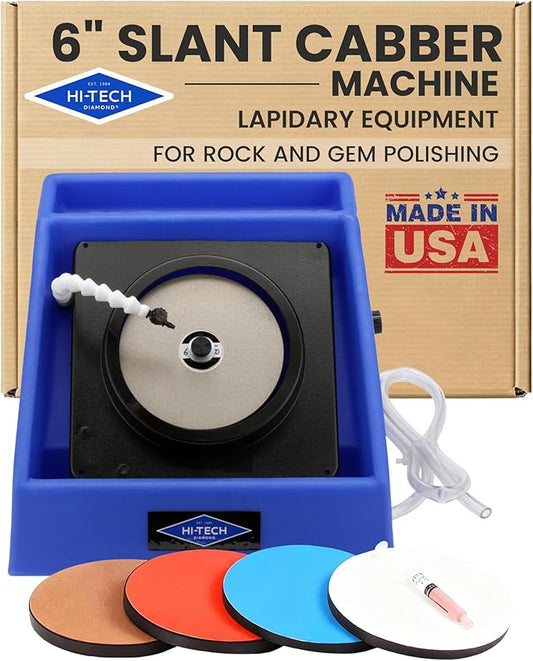 Hi-Tech Diamond 6" Slant Cabber - Cabbing Machine Lapidary Equipmentt - Grinder Tool & Rock Polisher, Variable Speed Motor, Includes Rock Polishing Kit for Stones, Minerals, and Gem Shaping