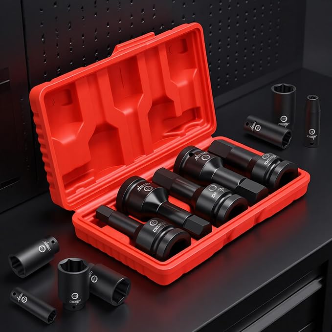 DISEN 3/4 Inch Drive Impact Hex Driver Set, 5-Piece, Metric, 14mm, 17mm, 19mm, 22mm, 24mm, CR-MO Steel, Professional Mechanic Repair 3/4??Hex Socket Set