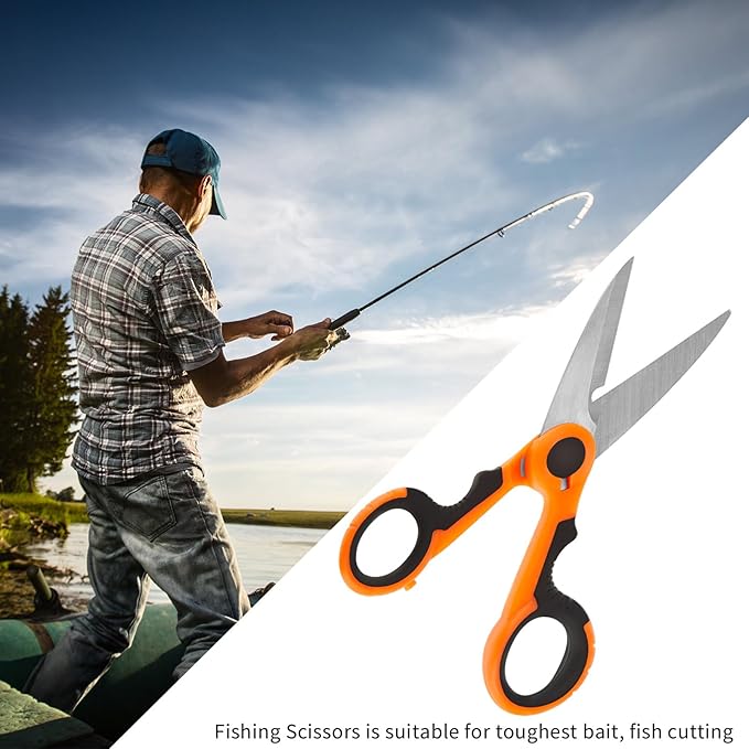 Honoson 3 Pcs 5.7" Fishing Scissors Braided Line Cutters Fishing Heavy Duty 3cr13 Non Slip Serrated Edge Scissors Saltwater Freshwater Braid Multi Function Cutter for Trimming (Orange)