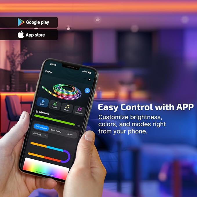 OLIGHT Ostrip 16.4ft RGB LED Strip Light, Smart App Control, Music Sync, DIY Color Modes, for Bedroom, Gaming, TV, Home Decor