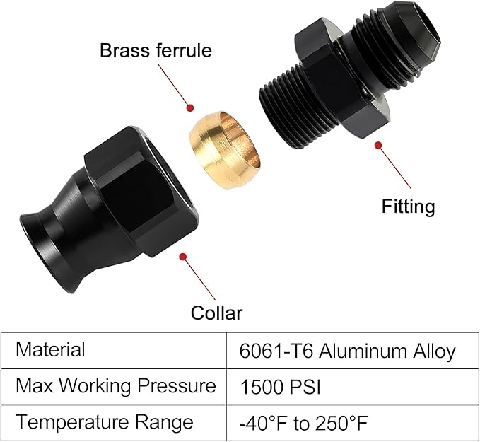 EVIL ENERGY 6AN Male to 3/8" Hardline Compression Fitting Adapter Aluminum Black