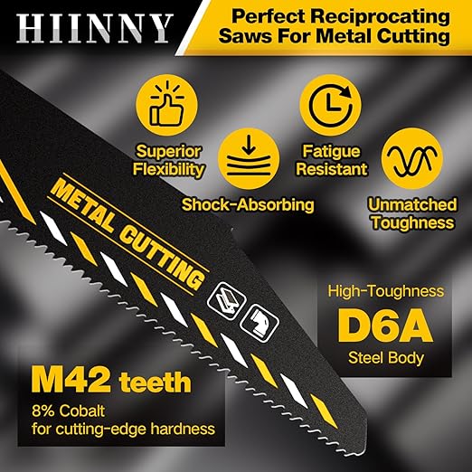 25 Pack 6 inch 14/18 TPI HIINNY Bi-Metal Auto Reciprocating Saw Blades,Blades Metal Cutting with M42 Teeth and Cobalt,for Automatic Dismantling Sawzall Blades for 1/16-5/16 Medium Metals