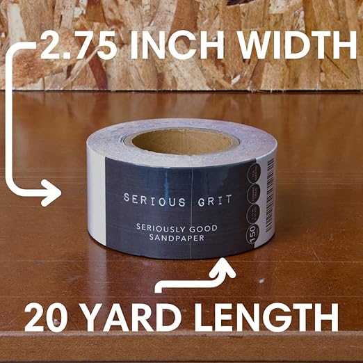 Serious Grit 150 Grit Ceramic Grain PSA Sandpaper Roll - Heavy-Duty Stickyback Adhesive Longboard Sanding Roll - 2.75 Inch x 20 Yard Continuous Sand Paper for Wood, Metal, Autobody, Paint, Air Sanders