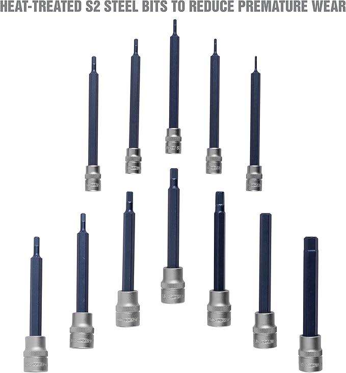 OEMTOOLS 23902 12 Piece SAE Magnetic Long Hex Bit Socket Set, Allen Wrench Socket Set, Hex Sockets, 1/4" and 3/8" Drive Long Reach Allen Sockets