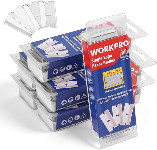 WORKPRO 600-Pack Single Razor Edge Blades, Industrial Scraper Razor Blades, High Carbon Steel One Edge Razor Blades
