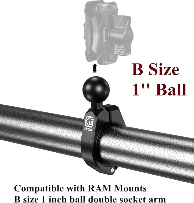 BRCOVAN 2PCS, 1'' Ball Medium Bar Mount, Aluminum Alloy Clamp Base, Fit for Round Rails 1.26'' / 1.375'' / 1.5'' / 1.65'' in Diameter, Compatible with RAM Mounts B Size 1 Inch Ball Double Socket Arm