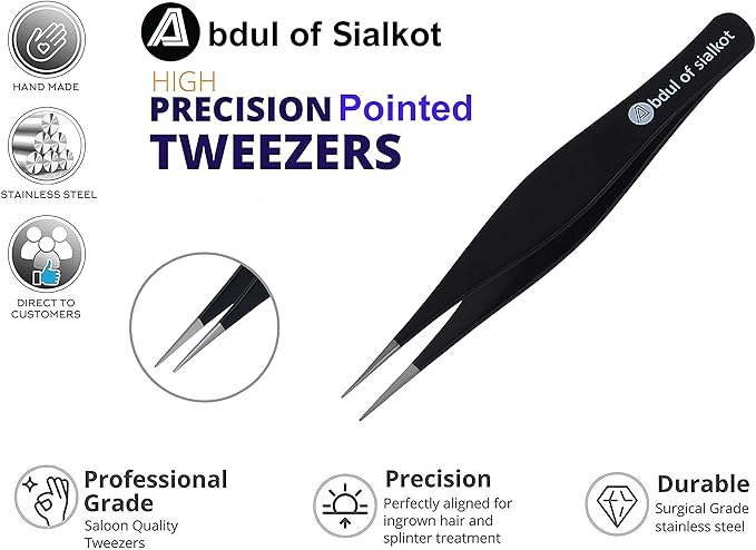 Pointed Tweezers,Needle Nose Tip, Sharp Precision Ingrown Hair, Surgical Pointed for Blackheads & Splinters/Best Tweezers for Eyebrows (Purple)