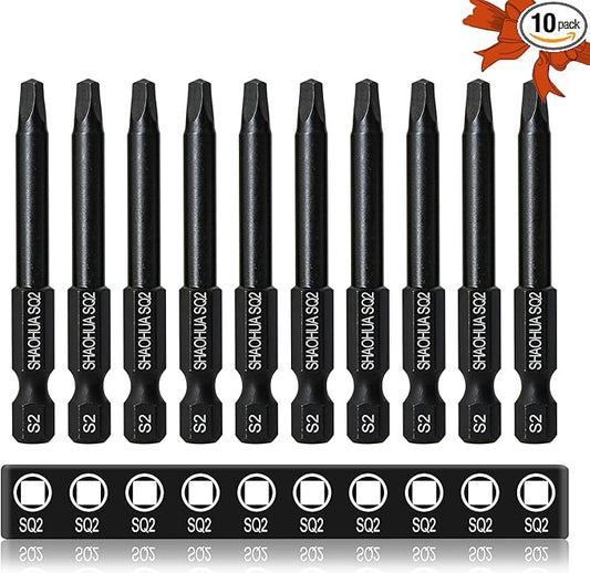 10PCS SQ2 Square Screwdriver Bits, 2.3" Long Magnetic Heads Square Drive Bits, 1/4" Diameter Hex Head Square Allen Wrench Drill Bit Set for Repair Furniture