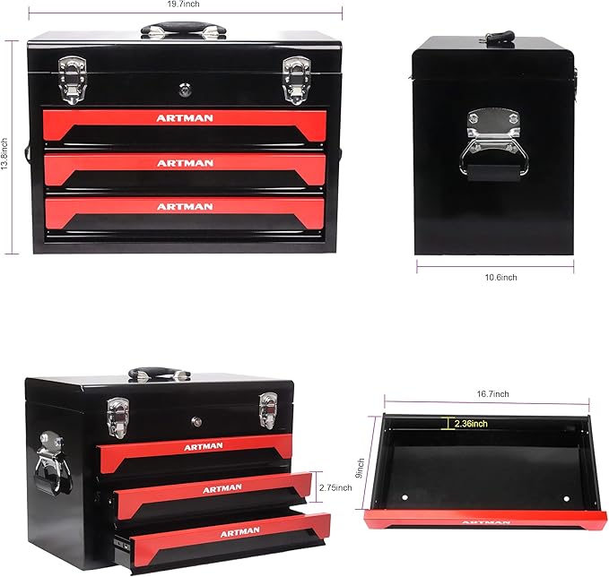 Campfun 439PCS Tool Set, Mechanic Tool Set for Home, Tool Box Set 4-Tier Socket Wrench Ratchet Plier Nails, Home Tool Set Mechanics Kit with 3 Drawers Organizer for Adults Man Handyman, Red