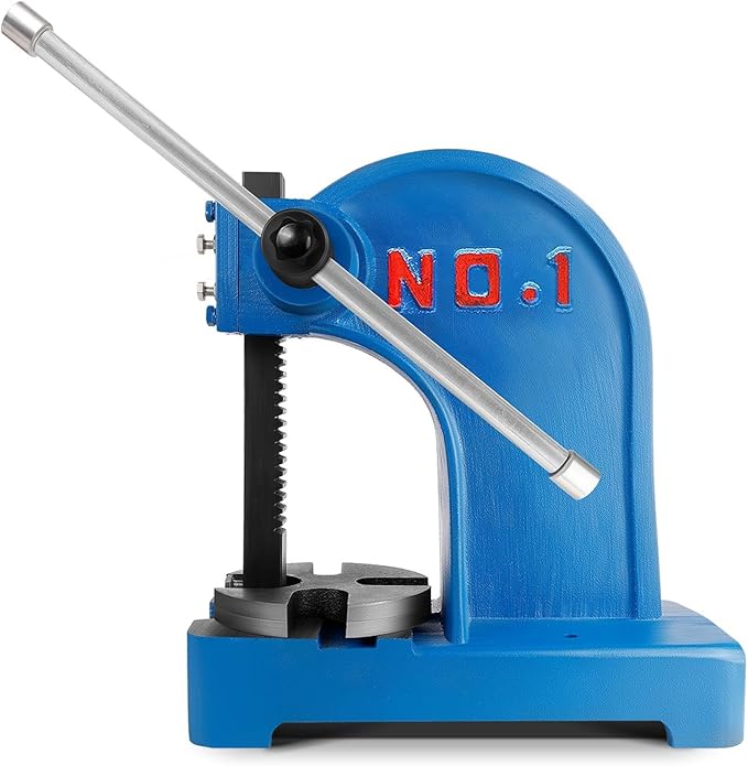1.5 Ton Arbor Press with 3 Attachments, Robust Cast Iron Construction and V-Groove Table for Versatile Stamping, Bending and Forming Operations