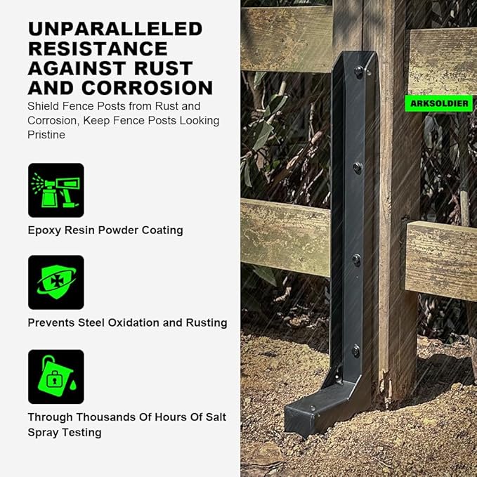 Fence Post Repair Kit - One-Piece Steel Anchors & Stakes to Quick Fix Broken/Leaning 4x4/6x6 Wood Posts Support (Thickened 11-Gauge, 4-Pack)