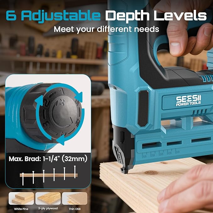 SEESII 18 Gauge Cordless Brad Nailer and Stapler Gun for Drywall, 20V 2-in-1 Electric Nail Gun with 2 Batteries, 1000pcs Nails & Staples, Adjustable Depth for Wood, Upholstery & DIY Projects