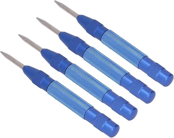 Center Punch, 4Pcs 5inches Center Punch Automatic High Speed Steel Tool Set Kit for Furniture Installation Machine Maintenance (Blue)