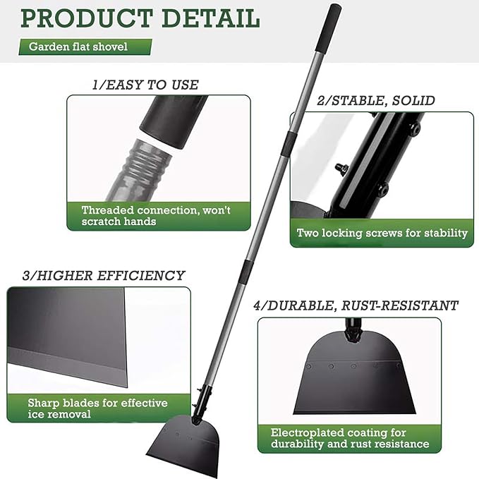 Flat Shovel, Ice Scraper, Snow Shovel, Ice Shovel, 54" Snow Ice Chopper for Walkway, Ice Removal Tool for Road Garden Scraper Garden Cleaning Scraper, Outdoor Weed Remove Tool for Lawn Edging