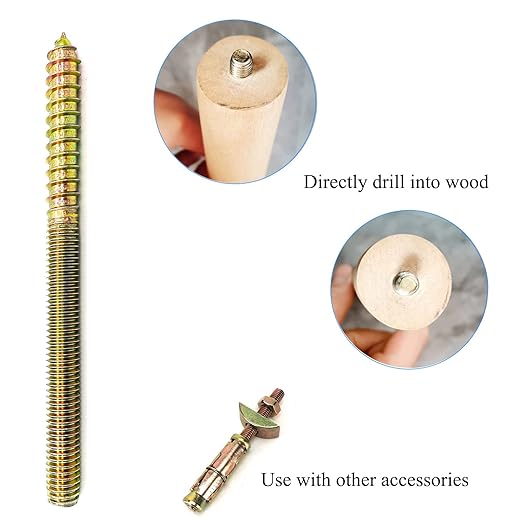 8 Pack 3/8-16 x 5 Inch Hanger Bolts 3/8-16" Double Headed Bolts 3/8 Wood Dowel Screw Self-Tapping Screw Hanger Bolts for Furniture Double Threaded Rods Bolt 127mm Length
