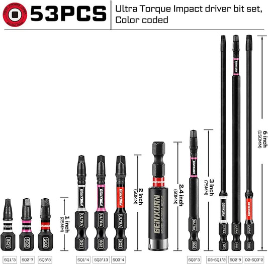 52pcs Impact #1#2#3 Phillipes Screwdriver Bits Set, 1??2??3??6??(PH1/PH2/PH3) Magnetic S2 Steel Cross Driver Bits Set and 1pc Impact Bit Holder with Color Coded Base