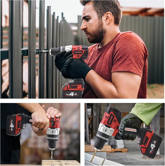 18V Brushless Heavy-duty Impact Drill,122 ft-lb(165Nm), 31500 IPM, 1/2" Keyless Metal Chuck, 20+1+1 Clutch, Cordless Hammer Drill Kit for Drilling Brick Wall, Metal, Wood